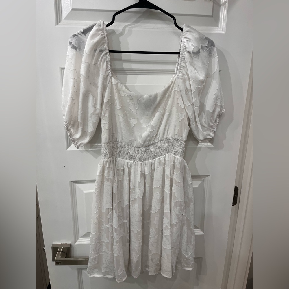 Lulu's White Puff-Sleeve Smocked Midi Dress